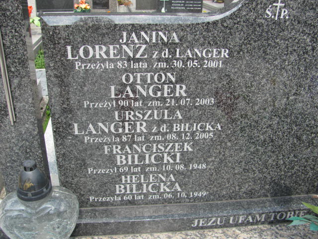 Janina LORENZ 1918 Bochnia - Grobonet - Wyszukiwarka osób pochowanych